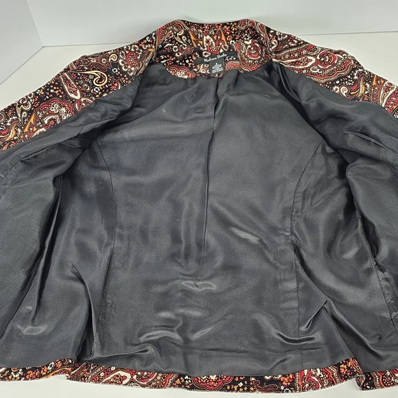 Madison Studio Women 8 Paisley Blazer Jacket Cotton Blend Velvet Look Boho Retro - Picture 11 of 12